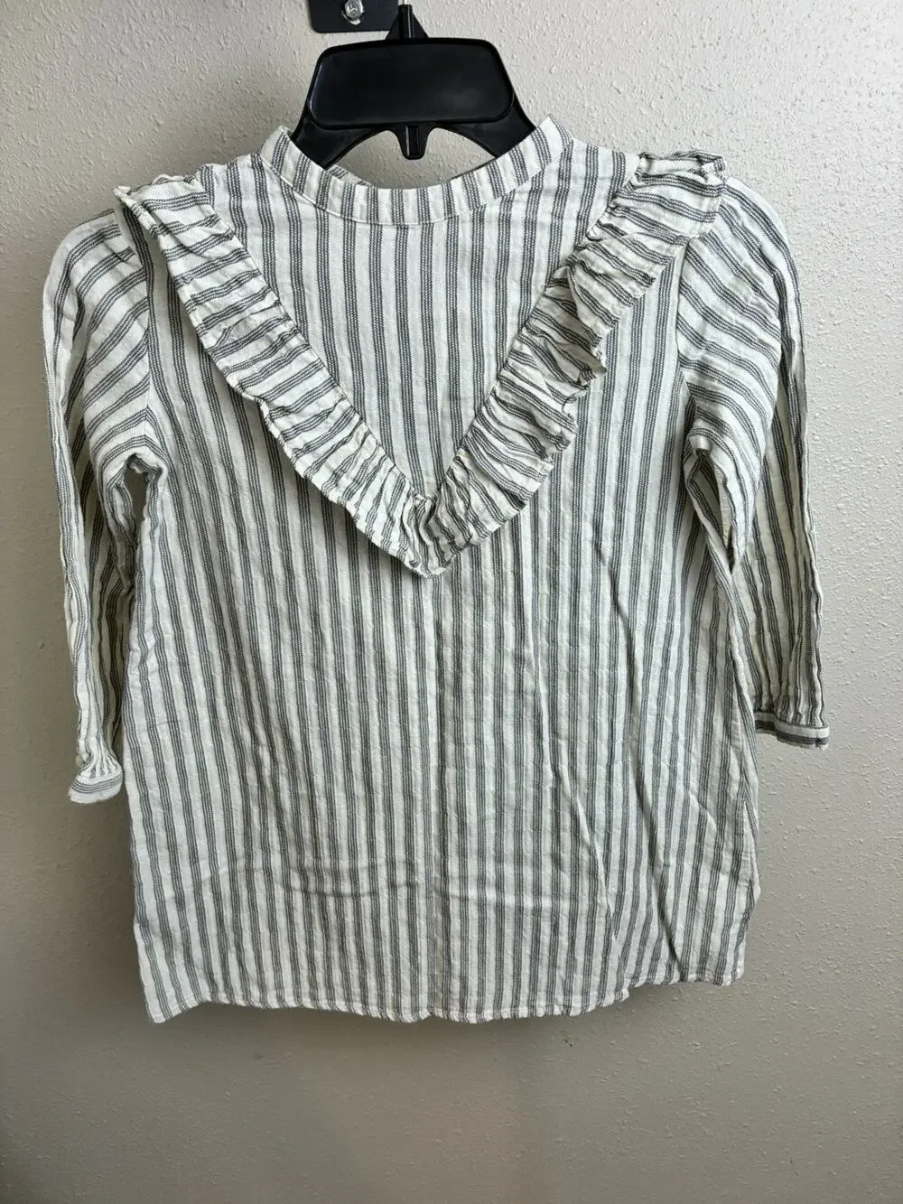 Rylee and Cru Girls Grey White Striped Long Sleeve Dress Size 8-9T 100% Cotton